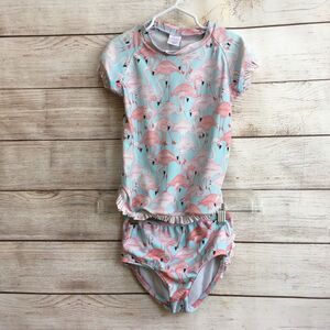 RUFFLE BUTTS TWO PIECE SWIMSUIT IN FLAMINGO PRINT